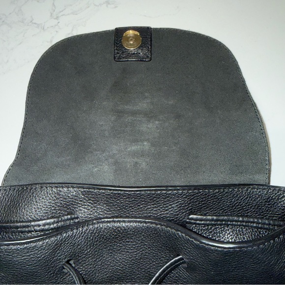 Elizabeth and James Black Leather Slouchy Drawstring Backpack
